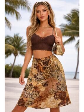 Baranda Y2K Patchwork Boho Midi Skirt Animal Floral Print Size Medium